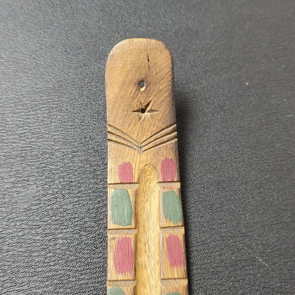 Vintage Native American Wooden Decorative Stick with Red and Green Accents